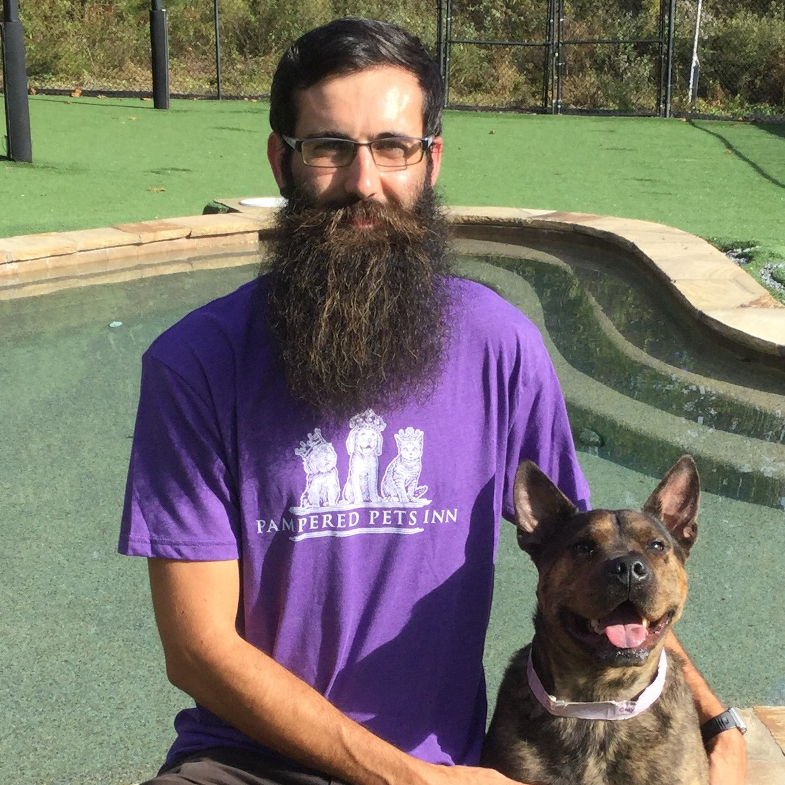 Beared man with happy dog